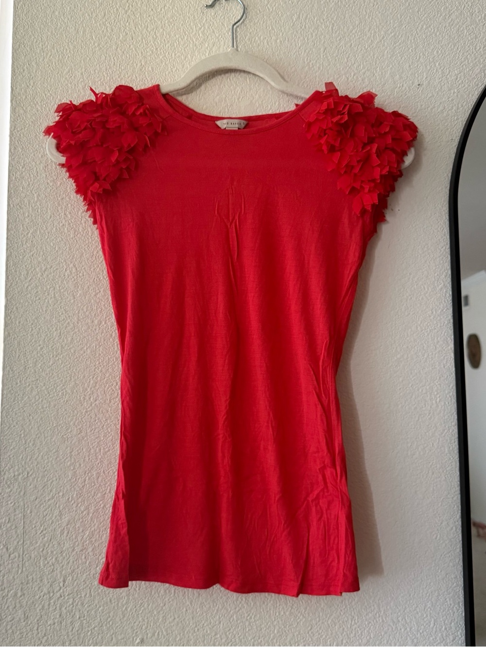 Ted Baker Red Orange Ruffle Shoulder Top 0 Modal Statement Cap Sleeve Blouse xs